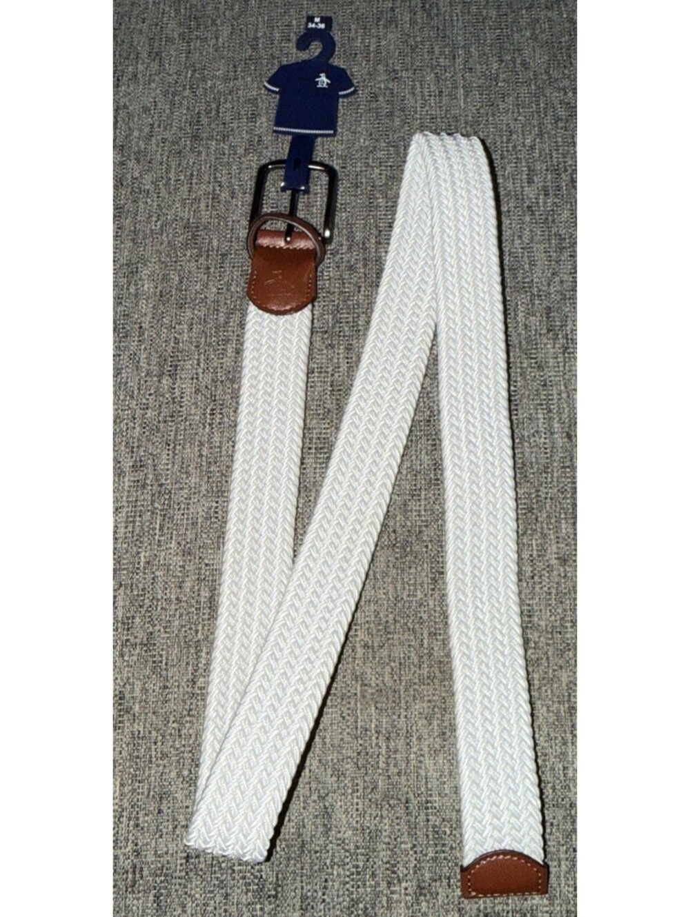 Original Penguin Men's Medium 34-36 White Stretch Woven Golf Belt New